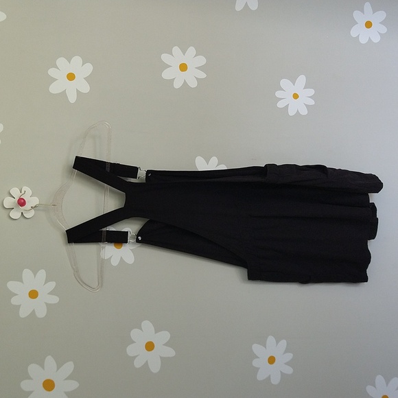 No Boundaries Shortalls In Black Soot Faux Buttons Drawstring Waist - Picture 7 of 11